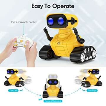 ALLCELE Robot Toys, Rechargeable RC Robots for Kids Boys, Remote Control Toy with Music and LED Eyes, Gift for Children Age 3 Years and Up - Yellow