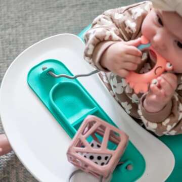 Busy Baby Silicone Mini Mat, Suction Placemat for Babies & Toddlers with Adjustable Tethers, Keeps Toys Off The Floor, Dishwasher Safe, BPA Free, Includes Travel Sleeve (Tan)