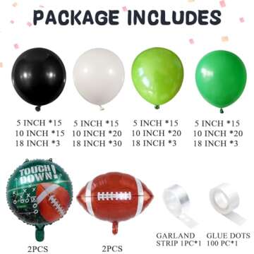 120pcs Football Balloon Garland Arch Kit Sage Green and Black White Balloons with Football Foil Balloon for Super Bowl Sport Theme Touch Down Rugby Party Decorations