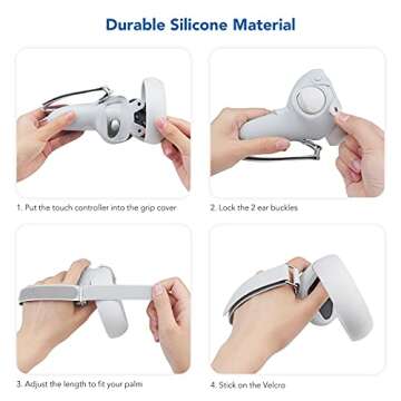 KIWI design Silicone Grip Cover Protector with Knuckle Straps Compatible with Quest 2 Accessories (Gray-White)