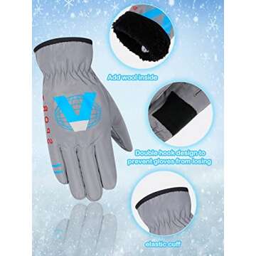 Hicarer 4 Pairs Kids Winter Gloves Waterproof Kids Snow Ski Gloves for Boys and Girls Warm Gloves for Cold Weather Children(Army Green, Blue, Gray, Black, 1-4 Years Old)