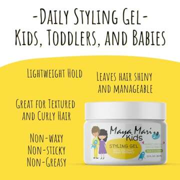 MAYA MARI Kids Hair Styling Gel with Coconut Fruit Extract | Safe & Gentle Baby Hair Gel for Toddlers | Sulfate-Free Hair Gel for Boys & Girls, 12 oz