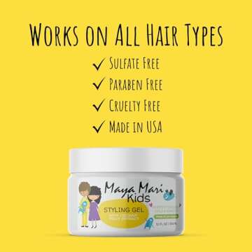 MAYA MARI Kids Hair Styling Gel with Coconut Fruit Extract | Safe & Gentle Baby Hair Gel for Toddlers | Sulfate-Free Hair Gel for Boys & Girls, 12 oz