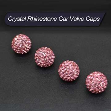 Car Wheel Tire Valve Caps, 4 Pack Crystal Rhinestone Car Tire Wheel Valve Stem Air Caps for Car Tire Accessories Universal for Cars, SUVs, Bicycle, Trucks and Motorcycles - Pink