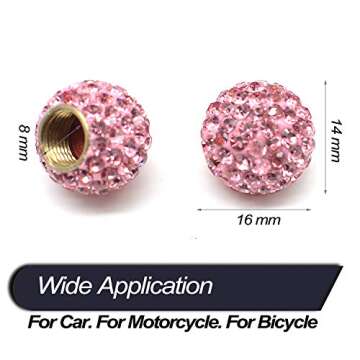 Car Wheel Tire Valve Caps, 4 Pack Crystal Rhinestone Car Tire Wheel Valve Stem Air Caps for Car Tire Accessories Universal for Cars, SUVs, Bicycle, Trucks and Motorcycles - Pink