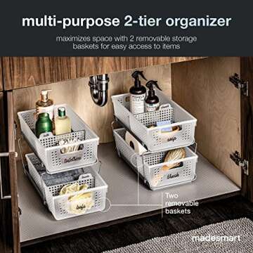 madesmart 2-Tier Organizer - Multi-Purpose Slide-Out Storage Baskets with Handles