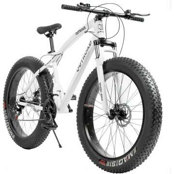 26 Inch Fat Tire Mountain Bike with Dual Disc Brakes, 4 Inch Wide Tires with 21 Speeds, High-Carbon Frame, Mountain Bicycle for Men and Women, Front Suspension Beach Bike for Adult White