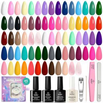 beetles Gel Polish 44 PCS Gel Nail Polish Set 36 Colors Gel Nail Polish with Base Coat Glossy Matte & Glitter Gel Top Coat Neon Orange Jelly Blue Nude Vivid Seasons Collection Gifts for Women