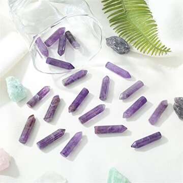 10PCS Amethyst Natural Healing Crystals Stones Sets Polished Tumbled Pocket Gemstones Bulk Hexagonal Points Reiki Energy Balancing Chakra Meditation Therapy Gift