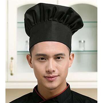 Hyzrz Chef Hat Adult Adjustable Elastic Baker Kitchen Cooking Chef Cap (Black)