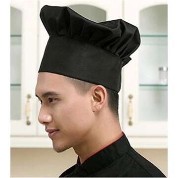 Hyzrz Chef Hat Adult Adjustable Elastic Baker Kitchen Cooking Chef Cap (Black)