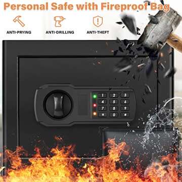 1.2 Cubic Home Safe Fireproof Waterproof with Fireproof Bag, Anti-Theft Fireproof Safe with Removable Shelf, Security Safe Box for Pistol Money Medicine Important Documents