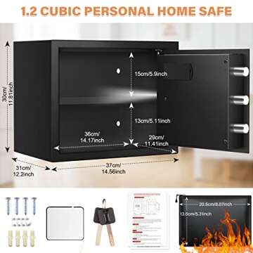 1.2 Cubic Home Safe Fireproof Waterproof with Fireproof Bag, Anti-Theft Fireproof Safe with Removable Shelf, Security Safe Box for Pistol Money Medicine Important Documents