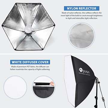 HPUSN Softbox Photography Lighting Kit 30"X30" Professional Continuous Lighting System Photo Studio Equipment with 2pcs E27 Socket 5400K Bulbs for Portraits Advertising Shooting YouTube Video