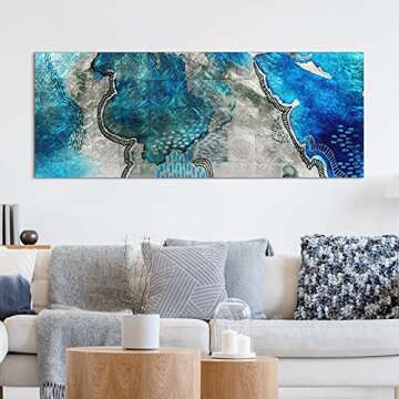 Empire Art Direct Blue Abstract Wall Art Reverse Printed on Tempered Glass Leaf Ready to Hang,Living Room,Bedroom ＆ Office, 24" x 63" x 0.2", Black, Silver, Model: TMS-129005B-2463