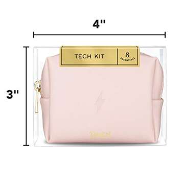 Pinch Provisions Tech Kit, Blush, 4 inches x 3 inches x 2 inches - Tech Accessories Bag Filled with 8 Essentials Including Earbuds, Charging Cord, USB Wall Charger and More, for Men and Women