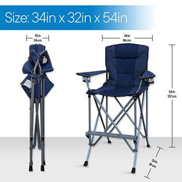 RMS Extra Tall Folding Chair - 31" Seat Height Director Chair for Camping, Home Patio and Sports - Portable and Collapsible with Footrest and Carrying Bag - Up to 300 lbs Weight Capacity (Blue)