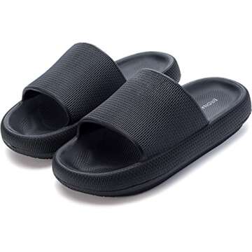 BRONAX Slides for Women Pillow Slippers for Ladies House Sandals Open Toe Comfy EVA Soft Cushioned Thick Sole 35-36 Black