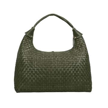 ANTONIO VALERIA Addison Braided Green Leather Tote Bag for Women