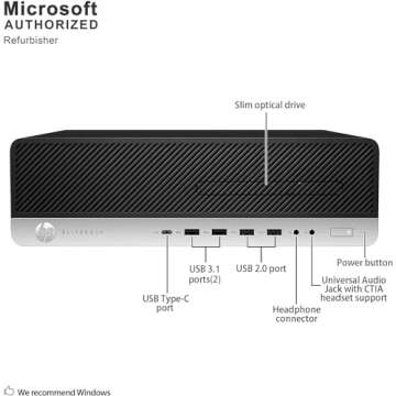 HP Elitedesk 800 G3 SFF PC Desktop Computer with 24" FHD Monitor, Core i5-6500 3.2GHz Up to 3.6GHz, 8GB RAM, 256GB SSD, Keyboard, Mouse, DP Cable, Win 10 Pro (Renewed)