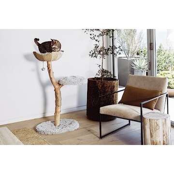 Wooden Cat Tree Tower, Modern Single Branch Cat Condo, Wood Cat Tree, Cat Climbing, Furniture for Cat, Cat Lover Gift, Cat Furniture,Cat Gift by MAU LIFESTYLE (Bullet Gray)