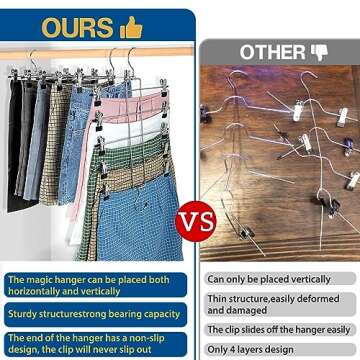 3 Piece Skirt Hanges Space Saving, Pants Hangers with Clips 5 Tier,Closet Organizers and Storage Magic Hangers,Clothes Hangers Space Saver,Closet Organization for Skirt,Trousers,Jeans,Legging