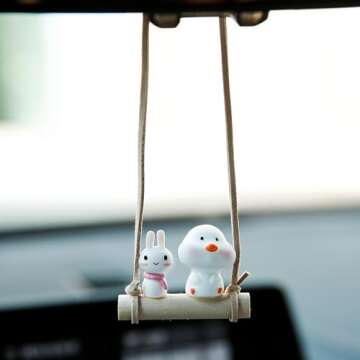 YGMONER Adorable Chick & Bunny Swing Mirror Car Accessories