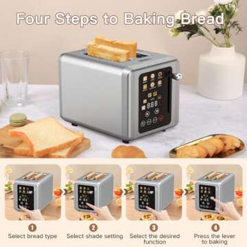 WHALL 2 Slice Stainless Steel Digital Timer Touch Screen Toaster