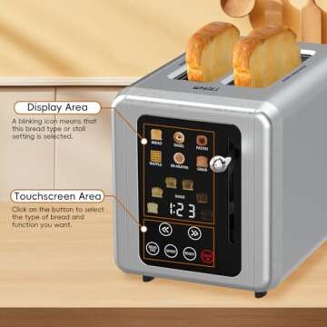 WHALL Stainless Steel Touch Screen 2 Slice Toaster