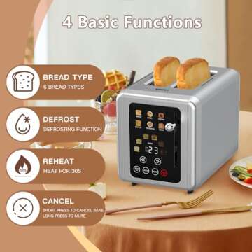 WHALL Stainless Steel Touch Screen 2 Slice Toaster