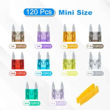 LLEZZA 120 Pieces Mini Fuse Kit, Car Fuses Assortment Kit-Fuse Kit-Mini Fuses(2A/3A/5A/7.5A/10A/15A/20A/25A/30A/35A), Fuses Automotive kit for RV, Automotive, Trucks, Motorcycle, Camper, SUV