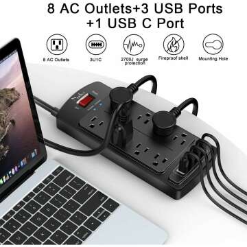 Nuetsa Surge Protector Power Strip with USB Ports