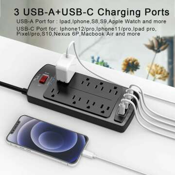 Nuetsa Surge Protector Power Strip with USB Ports