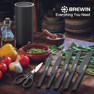 Brewin Kitchen Knife Set with Universal Knife Block - Essential Culinary Tools