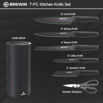 Brewin Knife Set, Kitchen Knife Set, Knives Set for Kitchen with Universal Knife Block