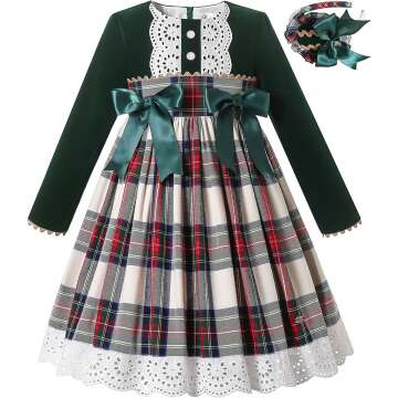 Pettigirl Girls Teenage Vintage Christmas Winter Fashion Green Plaid Clothes Toddler Stylish Holiday Dresses Outfit