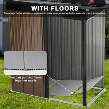 LEMBERI 5x3 FT Outdoor Storage Shed with Floor,Tool Garden Metal Sheds with Lockable Door,Outside Waterproof Galvanized Steel Storage House for Backyard Garden, Patio, Lawn Brown