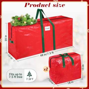 BlessedSeason Christmas Tree Bag, Christmas Tree Storage Bag 7.5 Ft with 2 Large Bags, Tree Bags for Storage, Waterproof Material Christmas Storage with Reinforced Handles & Dual Zipper (Red)