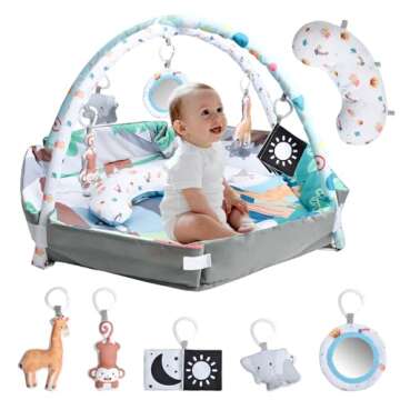 WDSMNAERW Baby Gym Play Mat, Infant Play Mat and Activity Gym, 8 in 1 Baby Play Gym Mat & Ball Pit, Activity Center for Baby, Play Mats for Babies and Toddlers, Tummy Time Mat Toys 0-3-6-12 Months