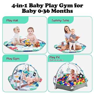 WDSMNAERW Baby Gym Play Mat, Infant Play Mat and Activity Gym, 8 in 1 Baby Play Gym Mat & Ball Pit, Activity Center for Baby, Play Mats for Babies and Toddlers, Tummy Time Mat Toys 0-3-6-12 Months