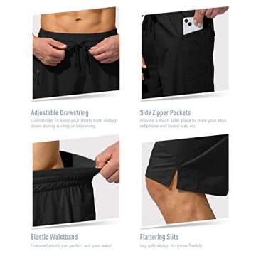 Men's Swim Trunks Quick Dry Board Shorts with Zipper Pockets Beach Shorts Bathing Suits for Men - No Mesh Liner(Black,XL)