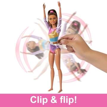 Barbie Careers Playset, Gymnastics Set with Brunette Gymnast Fashion Doll, C-Clip for Flipping Action, Balance Beam, Warm-Up Suit & Accessories