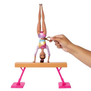 Barbie Careers Playset, Gymnastics Set with Brunette Gymnast Fashion Doll, C-Clip for Flipping Action, Balance Beam, Warm-Up Suit & Accessories