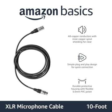 Amazon Basics XLR Microphone Cable for Recording Studio Speaker, PA System, All Copper Conductors, 10 ft, Black