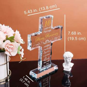 YWHL Glass Cross Gift for 10-Year Anniversary