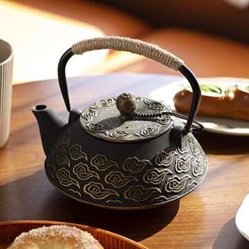 Japanese Cast Iron Teapot with Infuser - 27oz - Elegant Cloud Design