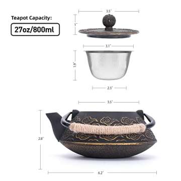 Japanese Cast Iron Teapot with Infuser and Design