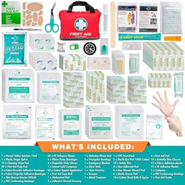 General Medi First Aid Kit -309 Pieces- Reflective Bag Design - Including Bandages, Moleskin Pad and Emergency Blanket for Travel, Home, Office, Car, Camping, Workplace