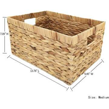 Storage Container, Natural Water Hyacinth Storage Bins Rectangular Basket,Arts and Crafts.