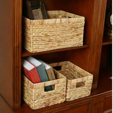 Storage Container, Natural Water Hyacinth Storage Bins Rectangular Basket,Arts and Crafts.